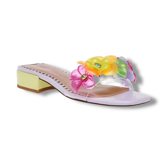 NIB Betsey Johnson Journi Lilac Multi Floral Embellished Slide Sandals Sz 5.5 - Picture 11 of 12